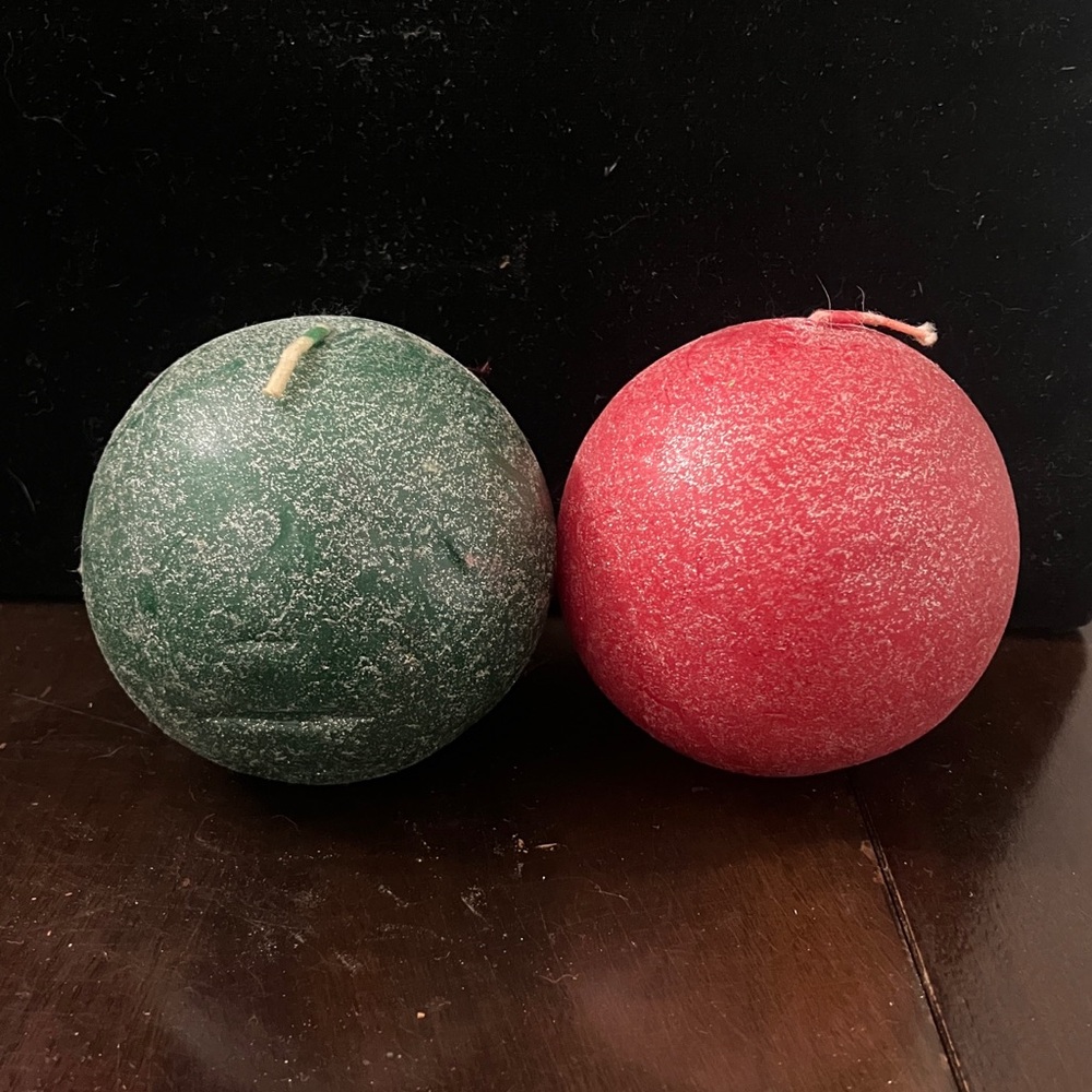 Set of 2 Vintage Glitter Ball Decorative Candles Red & Green Christmas Colors